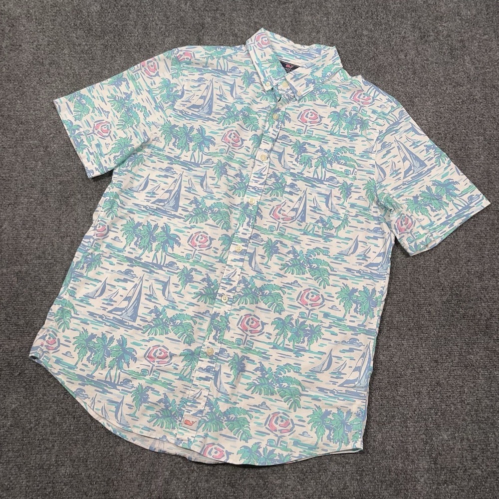 Vineyard Vines Slim Fit Murray Shirt Mens M Coastal AOP Performance Stretch